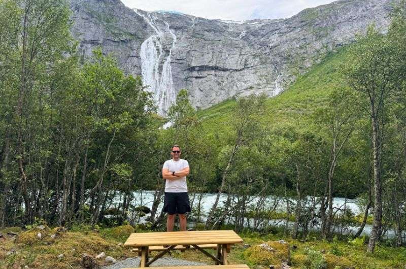 Traveler on the Briksdal Glacier hike in Jostedalsbreen National Park in Norway, photo by Next Level of Travel