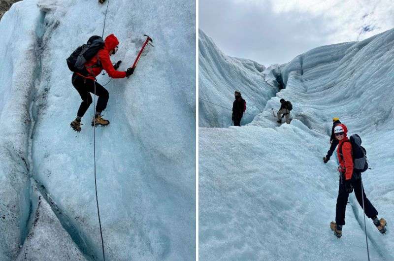 Traveler climbing on the Folgefonna ice hike in Norway, photos by Next Level of Travel