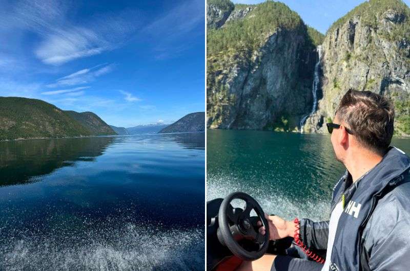 Traveler driving a motorboat in Norway, photos by Next LEvel of Travel