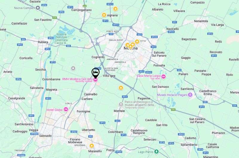 Map pinpointing things to do in Modena Italy