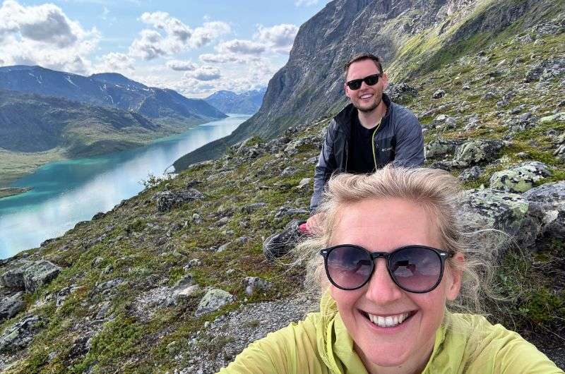 Couple on the Besseggen Ridge hike in Norway, photo by Next Level of Travel