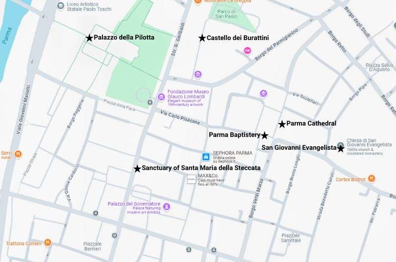 Partial map of Parma city center