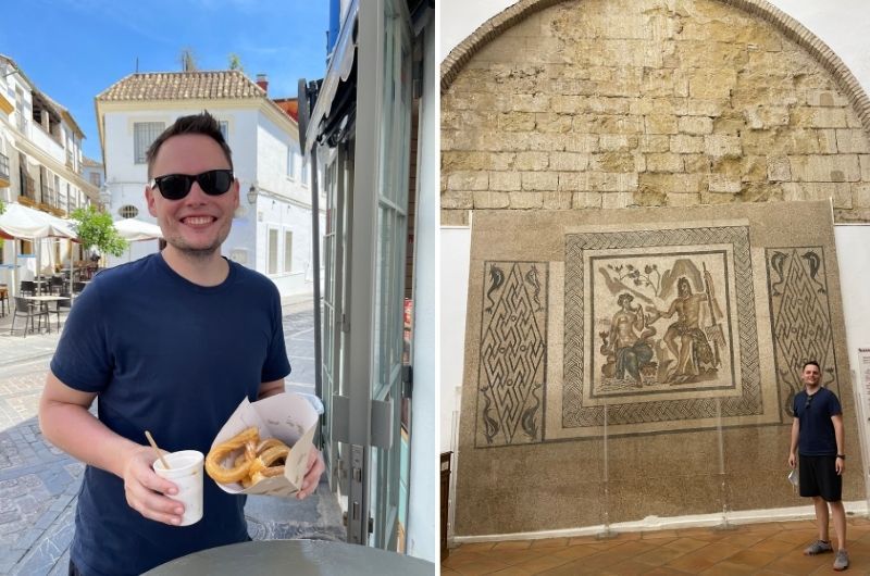 Tourist in Cordoba, eating churros and exploring historic sights, photo by Next Level of Travel 