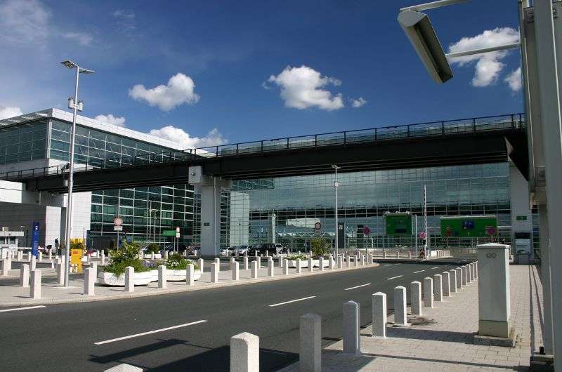 Exterior of Franfurt Airport terminal on a sunny day