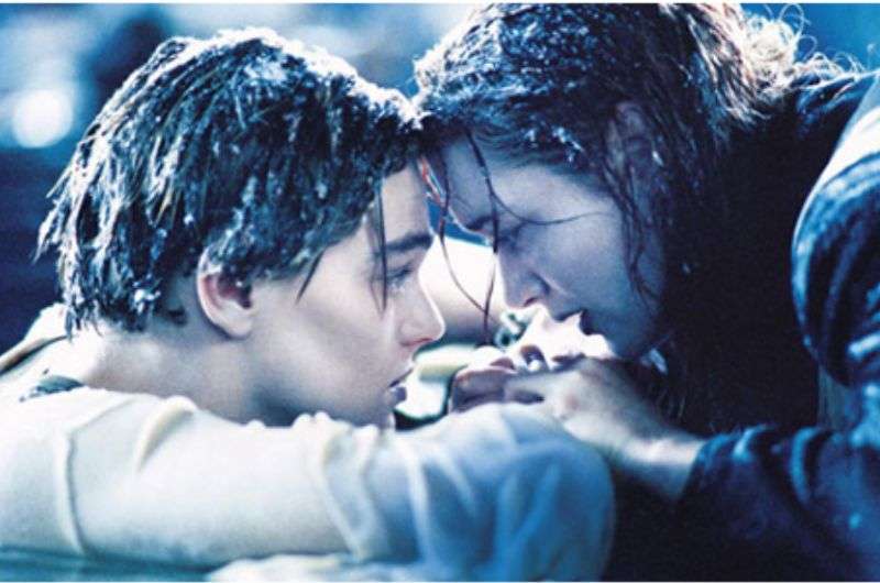 Rose and Jack freezing in the water after Titanic crushed.