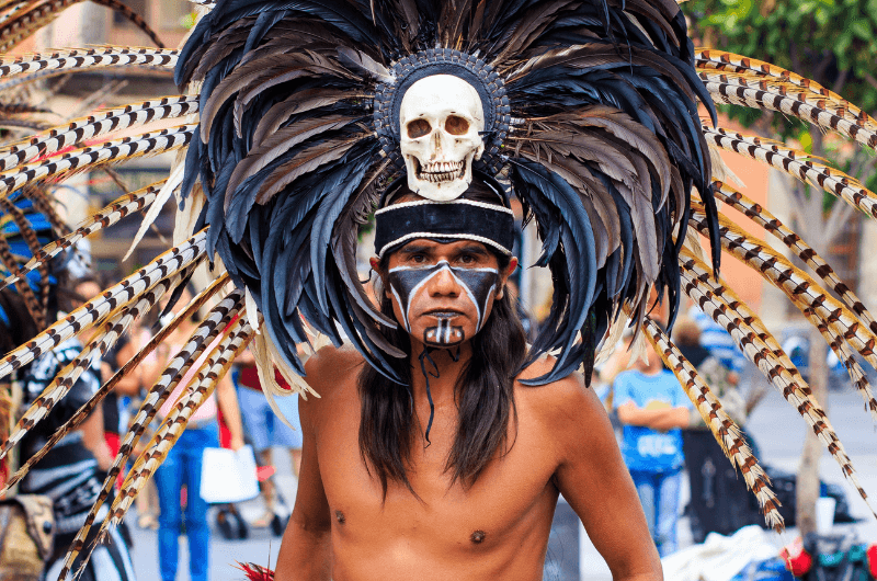 Aztec warrior in a mask