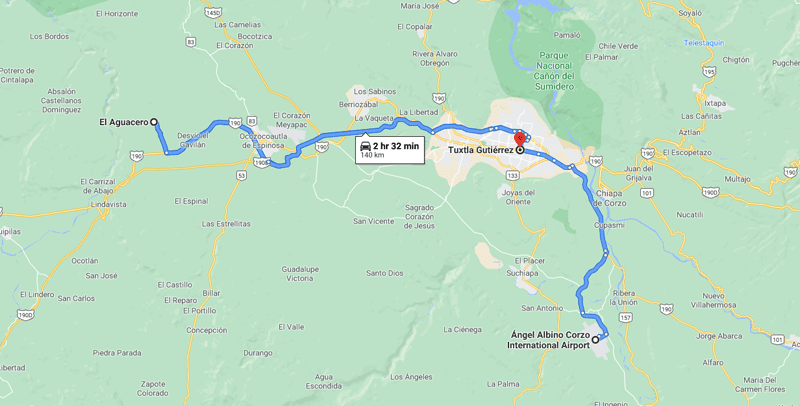 Chiapas itinerary: map (day 1) 