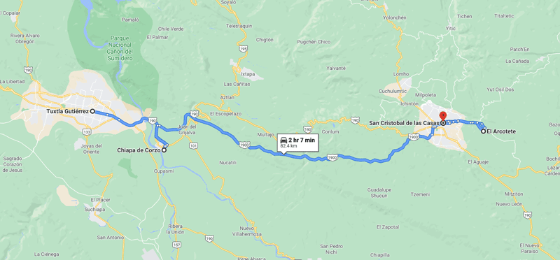Chiapas itinerary: map (day 2) 