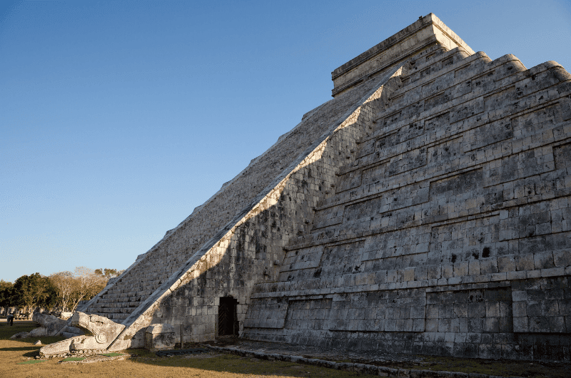 The illusion of a snake on The Temple of Kukulcán in Chichén Itzá, Mexico. 