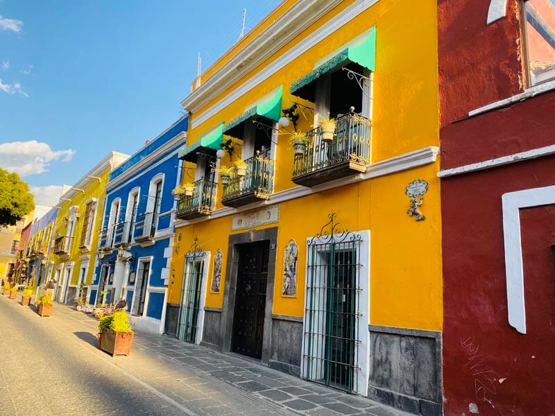 Colorful colonial houses in Puebla, Mexico