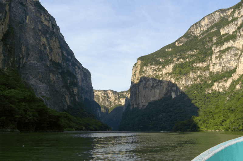 Sumidero Canyon viewed from the small blue tourist boat, my favorite thing to do in Mexico